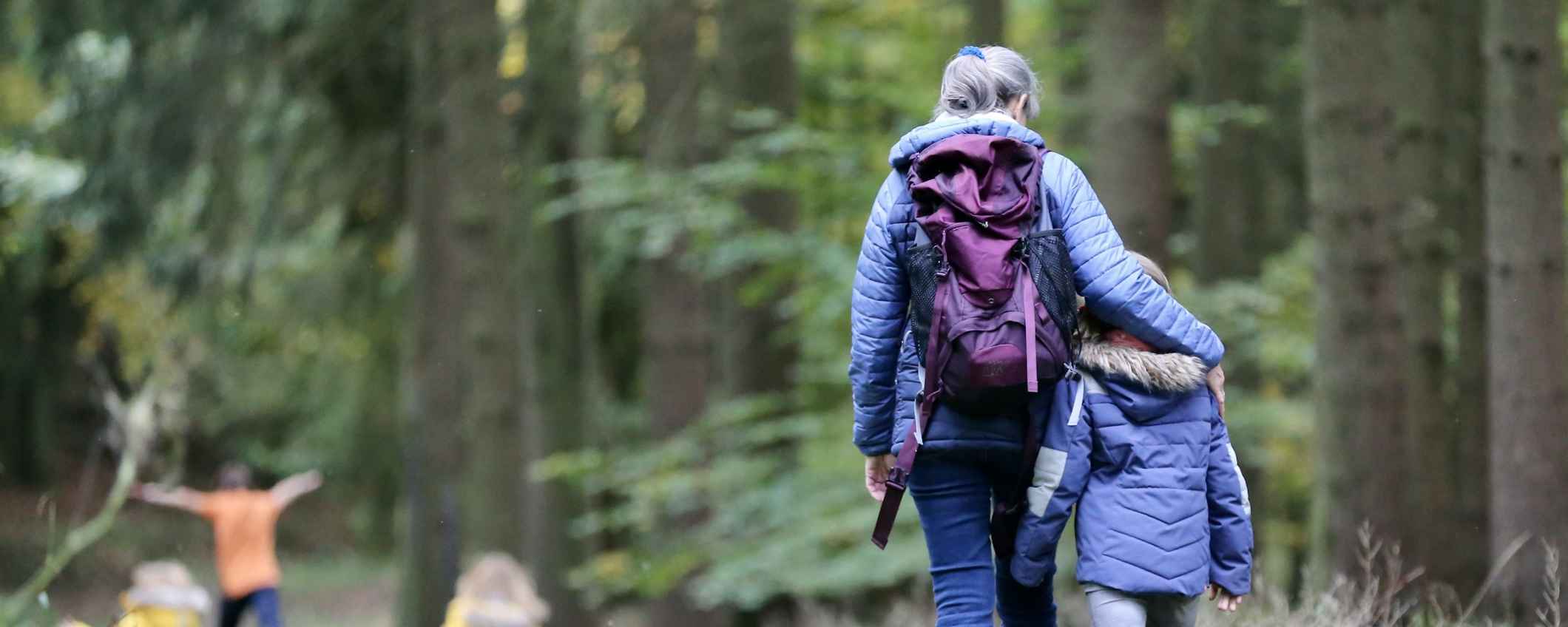 Waldspaziergang Großmutter und Enkel
